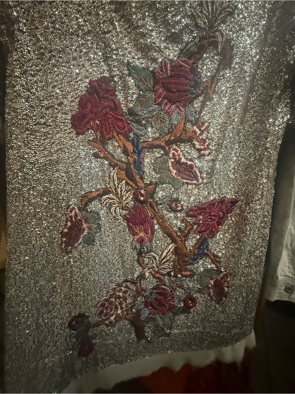 RARE ZARA Silver Sequin Floral Embroidered Mini Dress ASO Alexis Rose - Picture 6 of 7